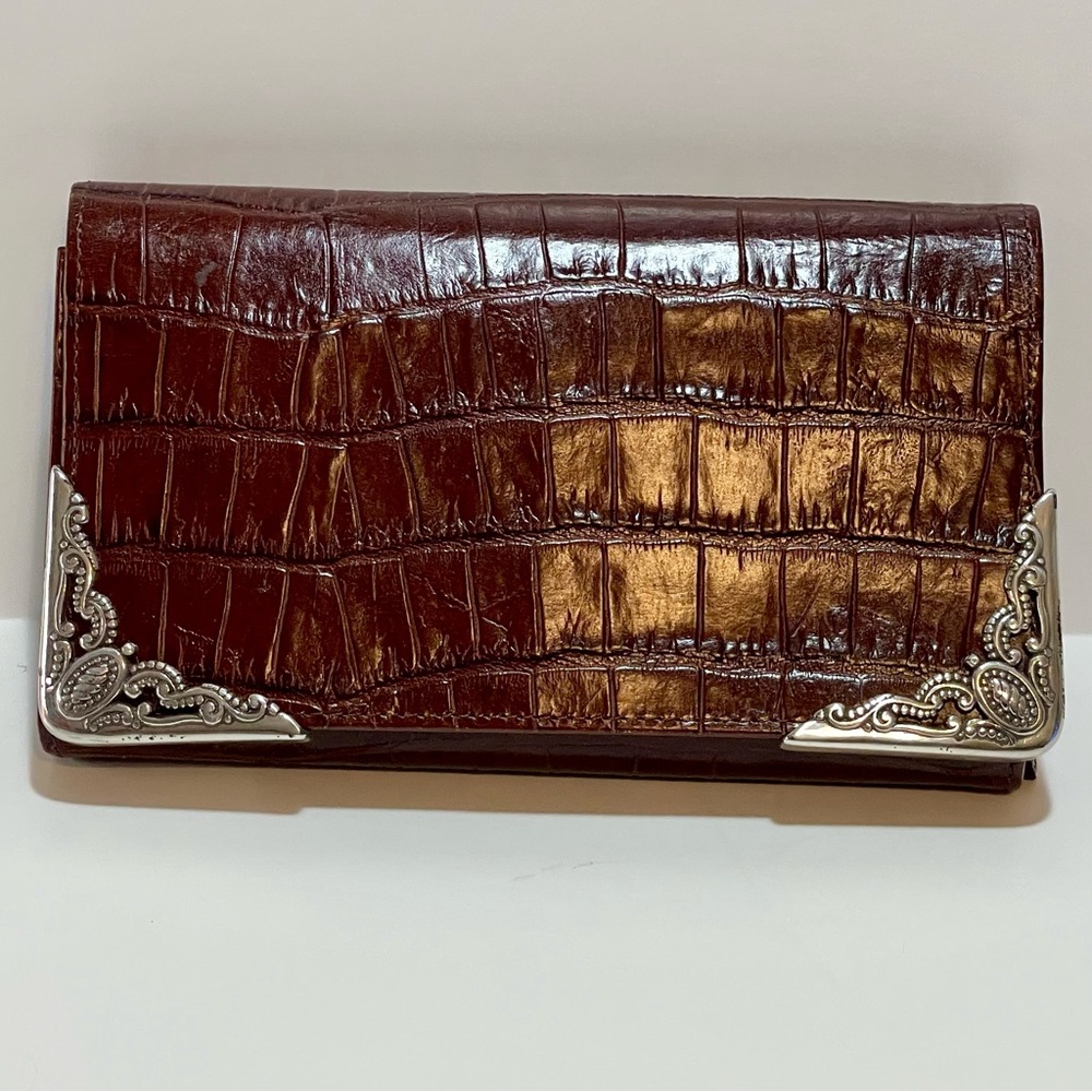 Brighton Crocodile Embossed Vintage Leather Clutch / Wallet Organizer - Picture 16 of 16